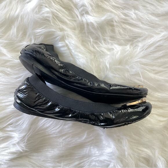 Tory Burch | Womens Caroline Naplak Flats Black Patent Leather Shiny Ballet Logo - Picture 8 of 9